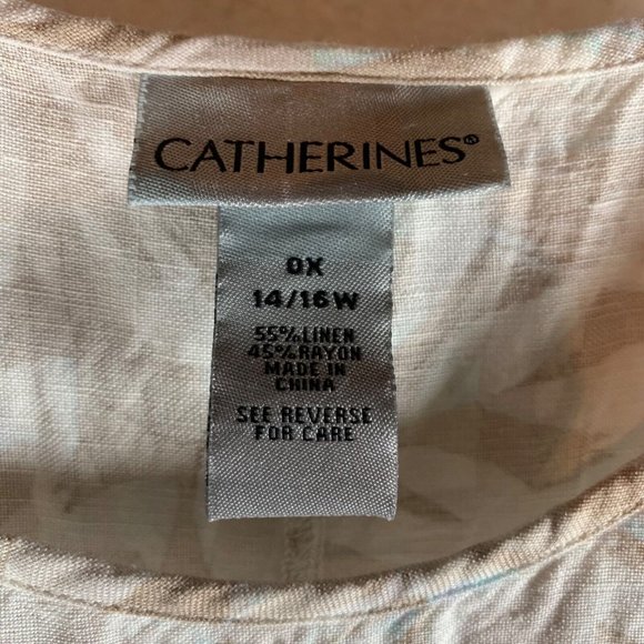 Catherines Women's Leaf Print Linen Blend Sleeveless Tan Midi Dress Size 0X 8842 - Picture 4 of 11